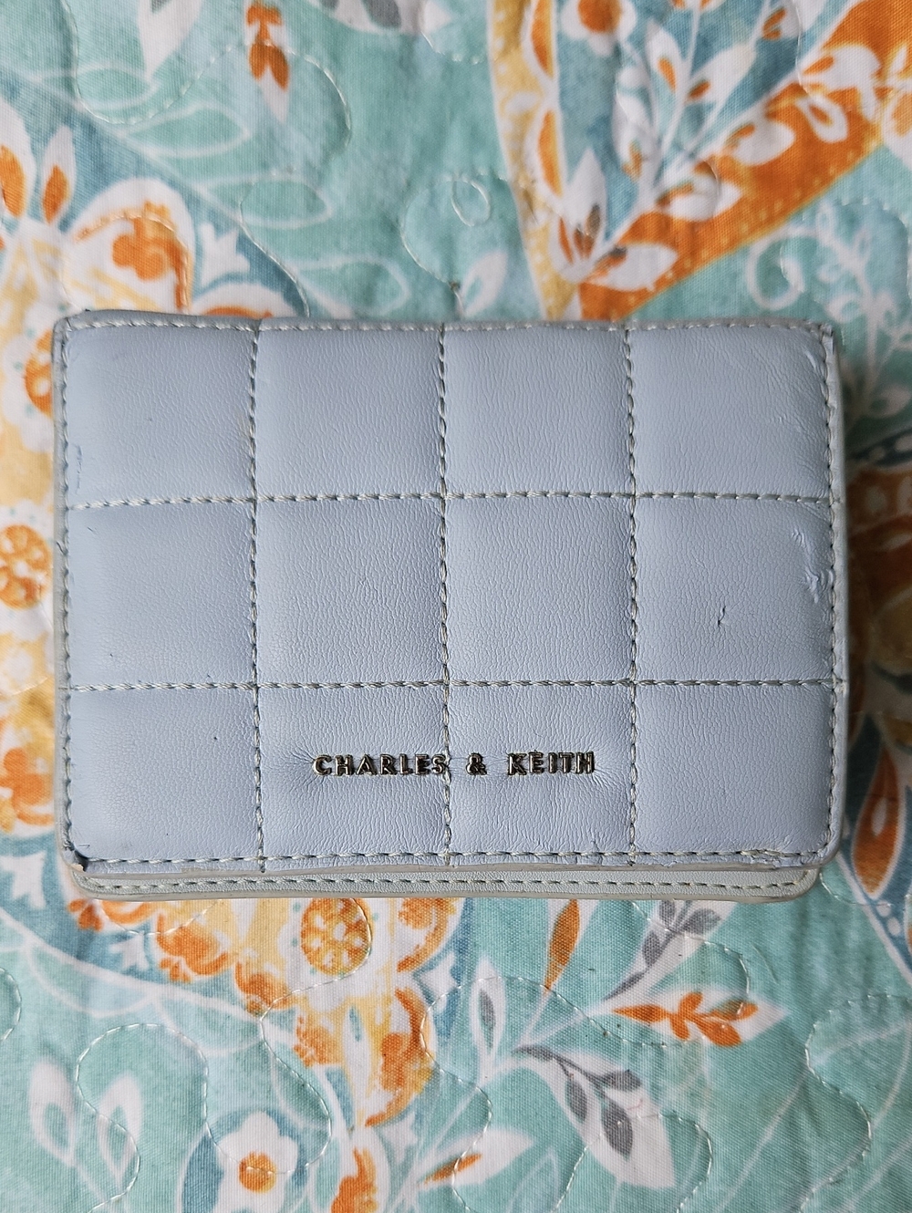 Charles & Keith Cassia Light Blue Quilted Mini Women's Nappa PU Snap Wallet